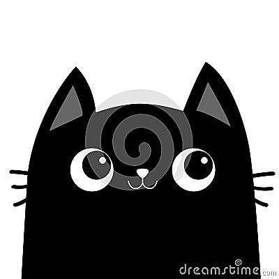 Black cat smiling face head silhouette icon. Cute cartoon baby character. Kawaii pet animal. Funny kitten. Sticker print template Vector Illustration