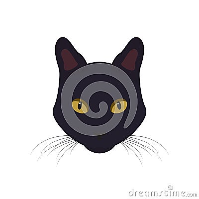 Black cat with yellow eyes. Vector Illustration