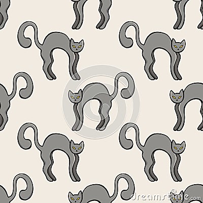 Black cats color seamless pattern. Vector Illustration