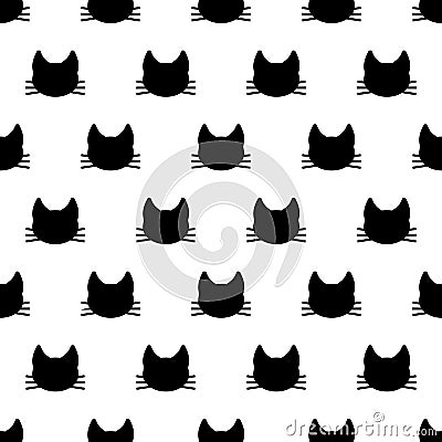 Black Cats heads seamless pattern on white background Stock Photo