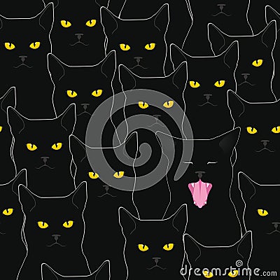 Black cats pattern Vector Illustration