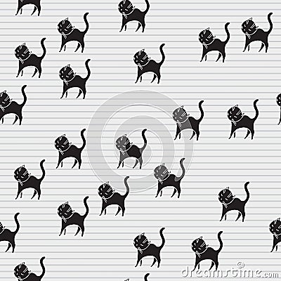 Black cats seamless pattern. Vector Illustration