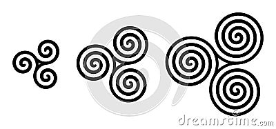 Black Celtic triskelion spirals over white Vector Illustration