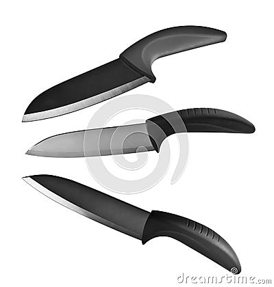 Black ceramic knife isolated set Stock Photo