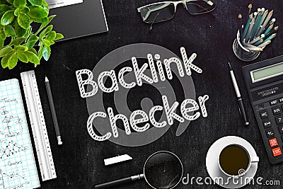 Black Chalkboard with Backlink Checker. 3D Rendering. Stock Photo