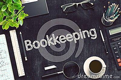 Black Chalkboard with Bookkeeping. 3D Rendering. Stock Photo