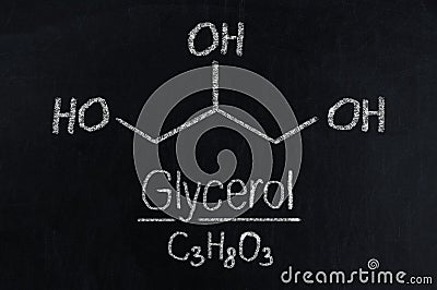 Black chalkboard with the chemical formula of Glycerol Stock Photo