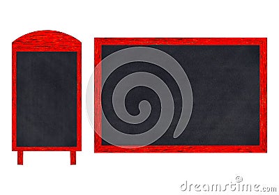 Black chalkboard collection in red color vintage wooden frame. Stock Photo