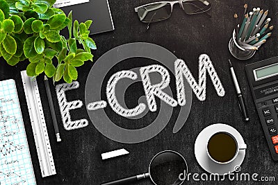 Black Chalkboard with E-CRM Concept. 3D Rendering. Stock Photo