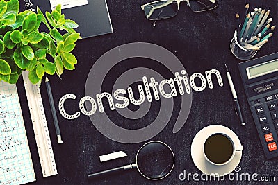 Black Chalkboard with Consultation Concept. 3D Rendering. Stock Photo