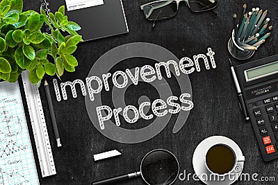 Black Chalkboard with Improvement Process. 3D Rendering. Stock Photo