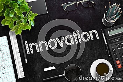 Black Chalkboard with Innovation Concept. 3D Rendering. Stock Photo