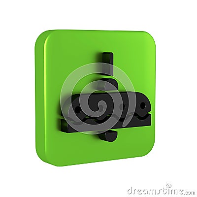 Black Chandelier icon isolated on transparent background. Green square button. Stock Photo