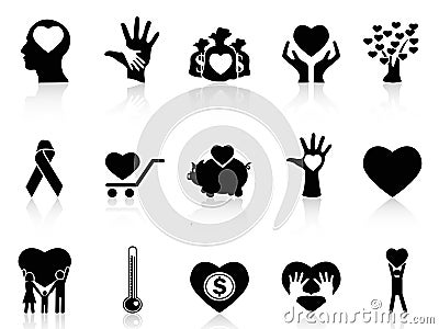 Black charity and donation icons Vector Illustration