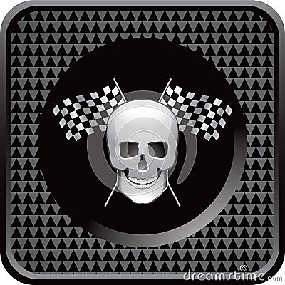 Black checkered web icon racing flags and skull Vector Illustration