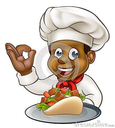 Black Chef Holding Kebab Vector Illustration