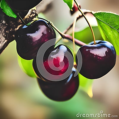 Black cherries growing Stock Photo