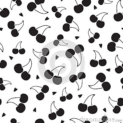 Black cherries on white background. Vector seamless pattern Vector Illustration