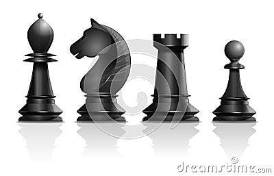 Black chess pieces bishop, knight, rook, pawn Vector Illustration