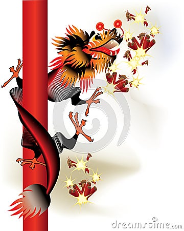 Black Chinese dragon with firecrackers Vector Illustration