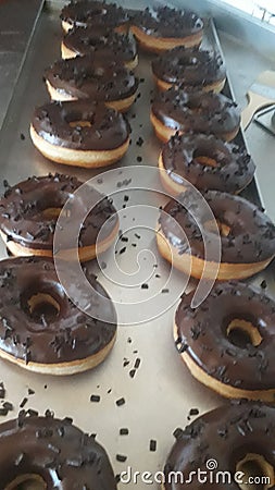 Black chocolate Donuts white chocolate ingredients Stock Photo