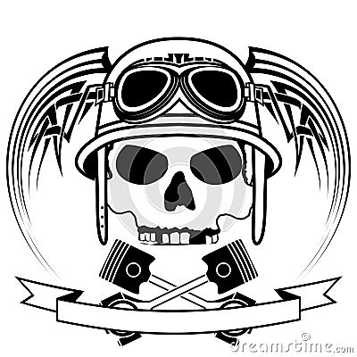 Black Chopper biker skull emblem crest tattoo illustration Vector Illustration