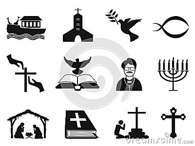 Black christian religious icons set Vector Illustration