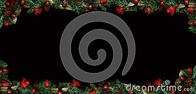 Black Christmas Background with empty copy space. Decorative xmas frame for concept or cards. Stock Photo