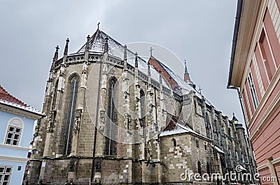 The Black Church (Biserica Neagra) from the square Piata Sfatului. Brasov, Romania Editorial Stock Photo