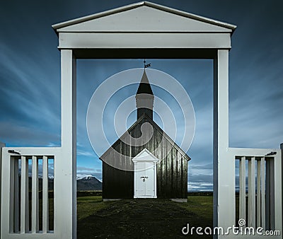 Black church Budakirkja. West Iceland, Snaefellsnes Stock Photo