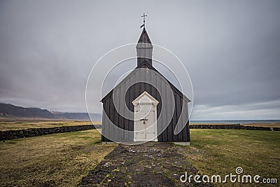 The black church of Budir West Iceland Editorial Stock Photo