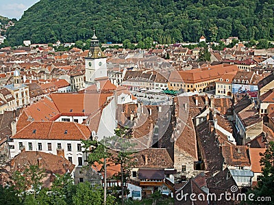 The Council Square and the center of Brasov city Editorial Stock Photo