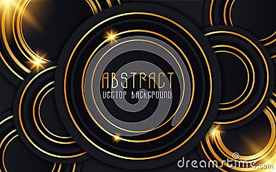 Black circle background stacked with gold lines that illustrate luxury. Vector Illustration