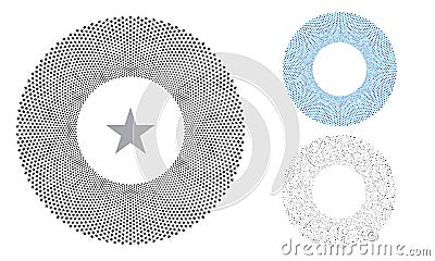 Black circle with repeated element in center. Blue and grey colors and sizes randomly. Star vector background Vector Illustration