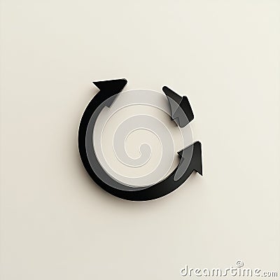 Black circular arrows symbol on a minimalist wall representing refresh and reload actions in user interface design Stock Photo