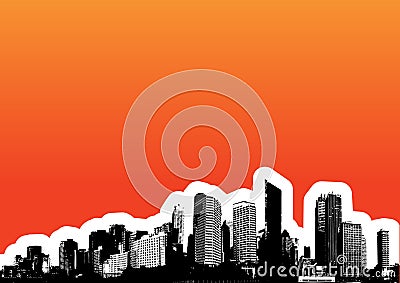 Black city on orange. Vector Vector Illustration