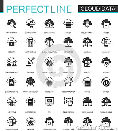 Black classic Data cloud technology web icons set. Global connection icon. Vector Illustration