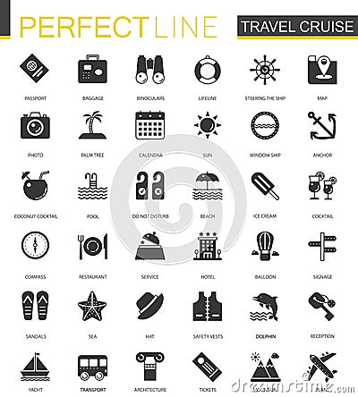 Black classic Travel cruise icons set for web Vector Illustration