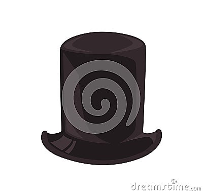 Black classical cylinder hat vector flat illustration. Fashionable gentleman headwear isolated on white background Vector Illustration