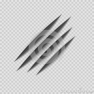 Black claws animal scratch scrape track. Cat or tiger scratches paw shape. Four nails trace. Vector Vector Illustration