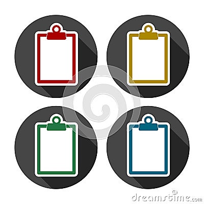 Black clipboard icons set with long shadow Stock Photo