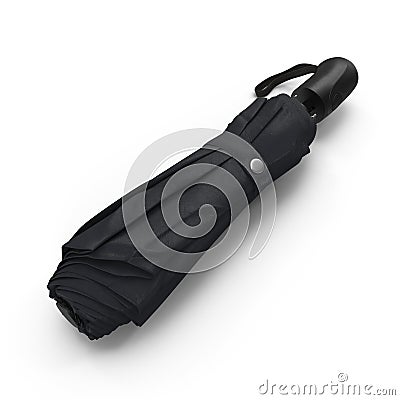 Black closed collapsible umbrella laying isolated on white. 3D illustration Cartoon Illustration