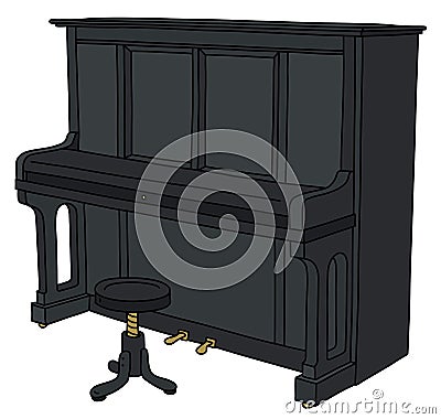 The black closed pianino with a chair Vector Illustration