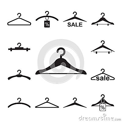 Black Clothes Hanger Icon on White Background Vector Illustration