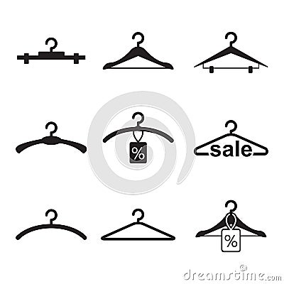 Black Clothes Hanger Icon on White Background Vector Illustration