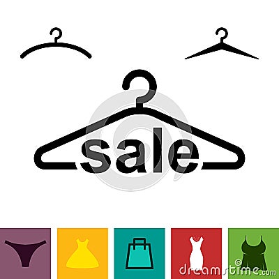 Black Clothes Hanger Icon on White Background Vector Illustration