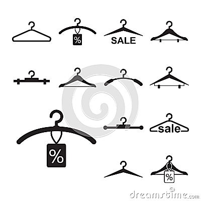 Black Clothes Hanger Icon on White Background Vector Illustration