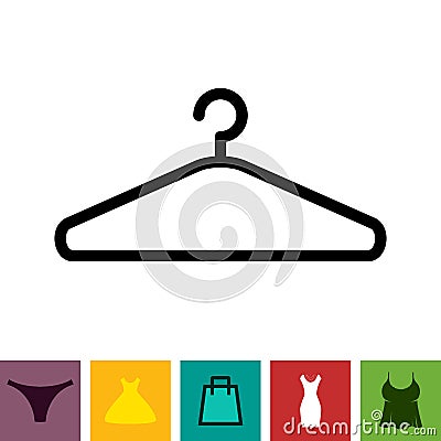 Black Clothes Hanger Icon on White Background Vector Illustration