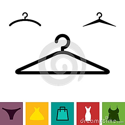 Black Clothes Hanger Icon on White Background Vector Illustration