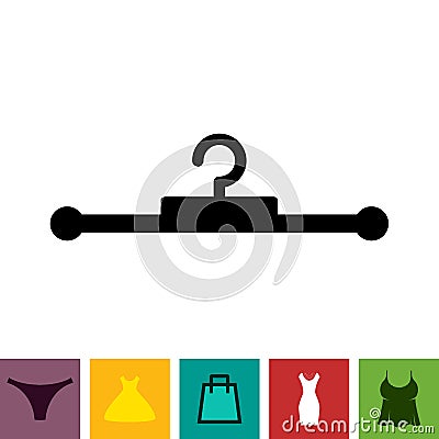 Black Clothes Hanger Icon on White Background Vector Illustration